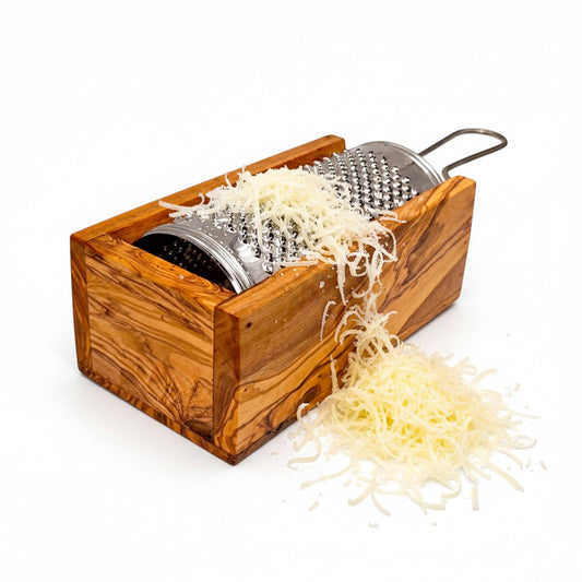 Handcrafted Olive Wood Cheese Grater Box - Manual Parmesan Shredder Catcher