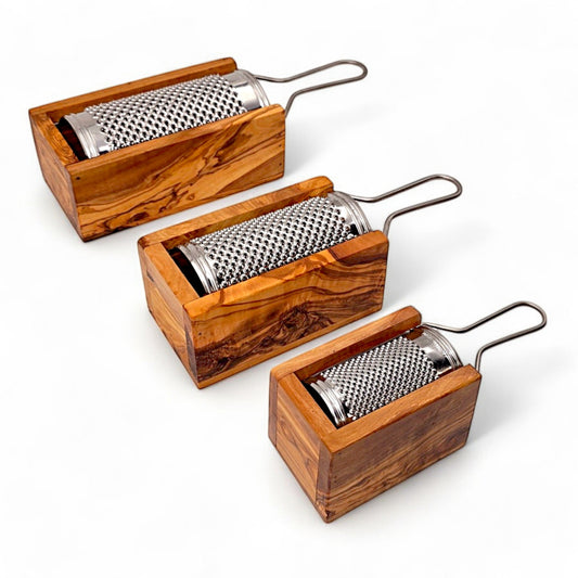 Olive Wood Cheese Grater Box Set | Stainless Steel Hand Shredder with Catcher