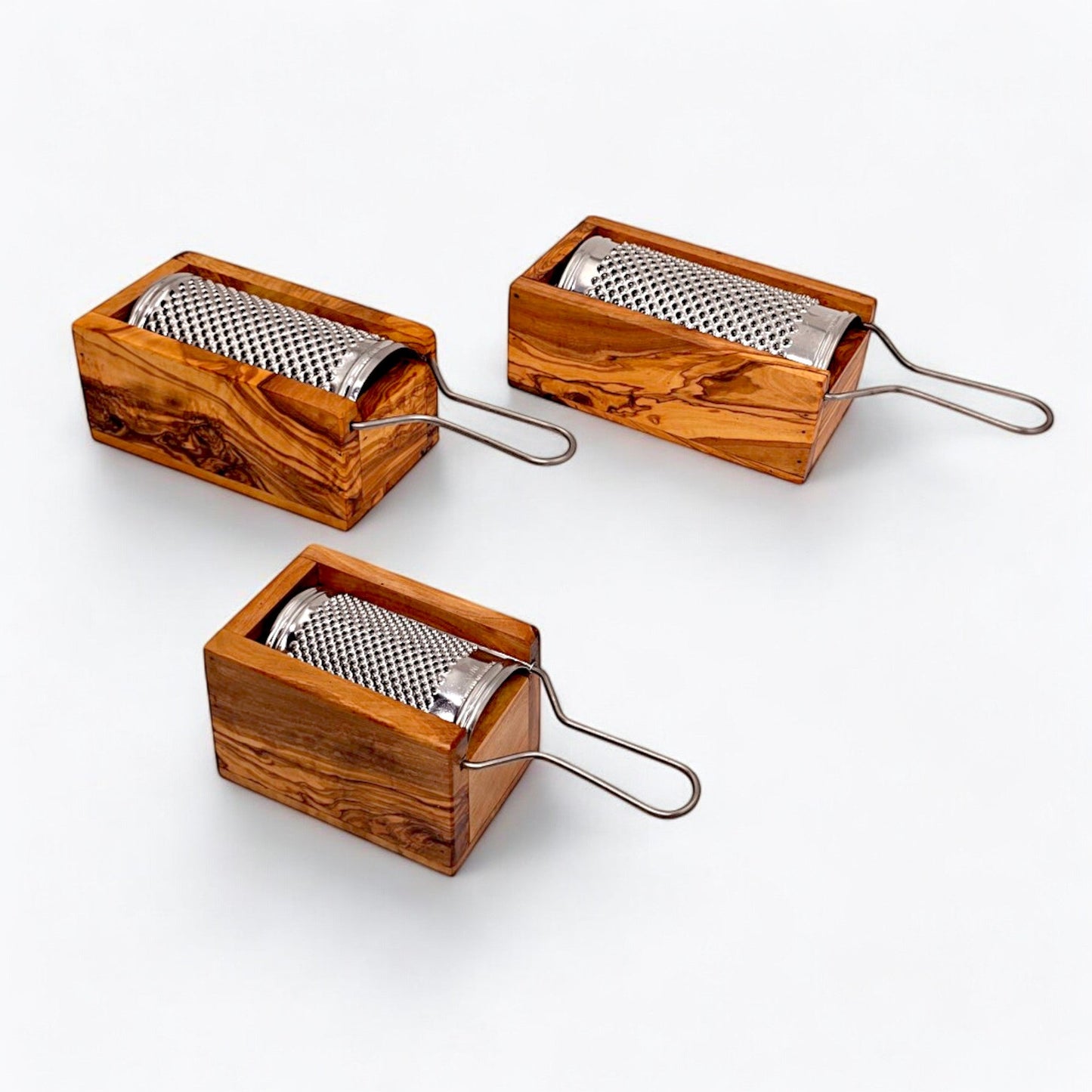 Olive Wood Cheese Grater with Box | Stainless Steel Handheld Rotary Shredder