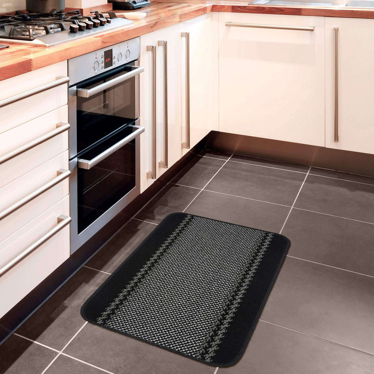 Washable Bordered Black Rug  | 116Bl