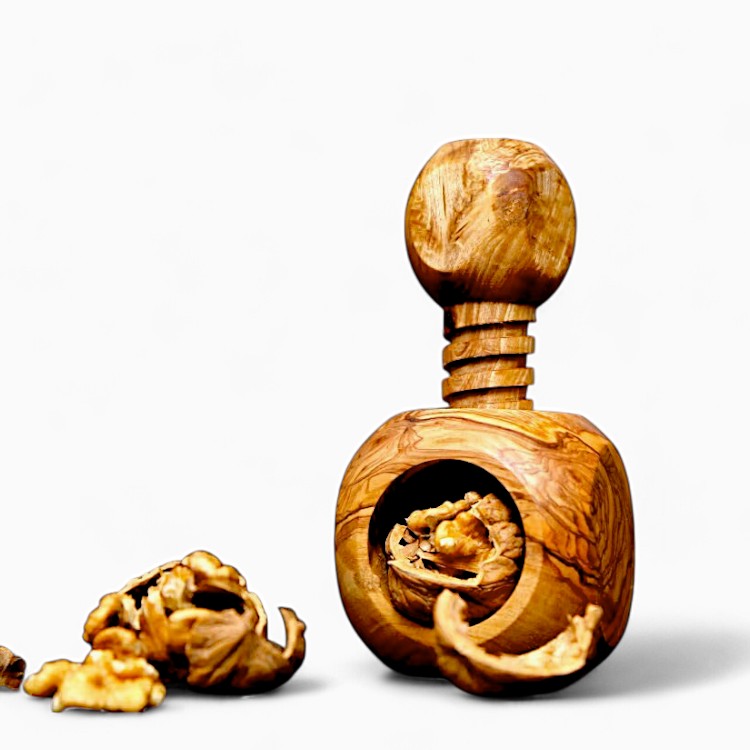 Olive Wood Mushroom Nutcracker | Wooden Screw Thread Manual Nut Breaker Tool
