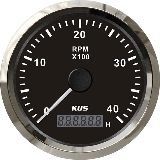 KUS Tachometer Gauge with Hourmeter (4000RPM / Stainless & Black) KY07008