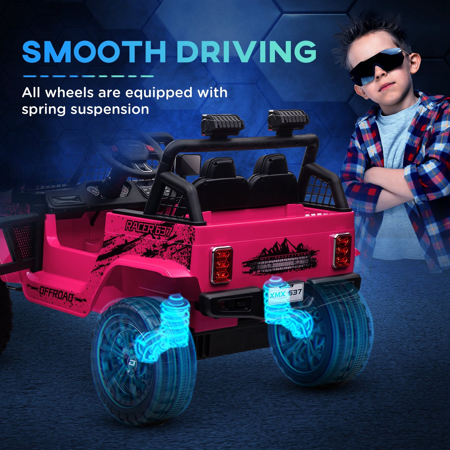 AIYAPLAY Kids Ride On Car, 12V Electric Truck w/ Suspension - Pink