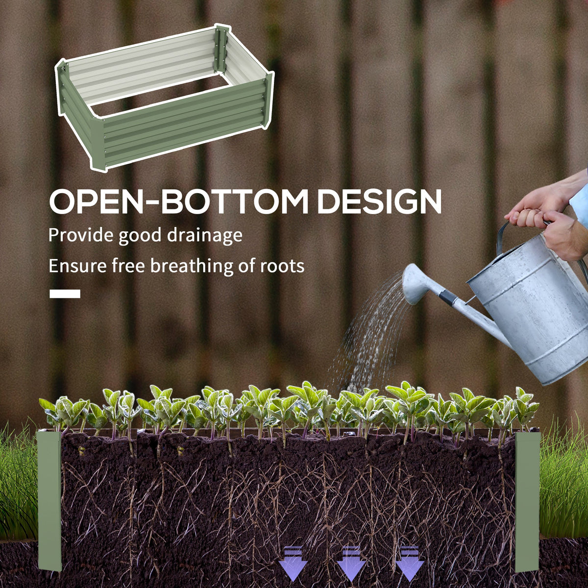 Outsunny Set of 2 Galvanised Raised Garden Bed, Green