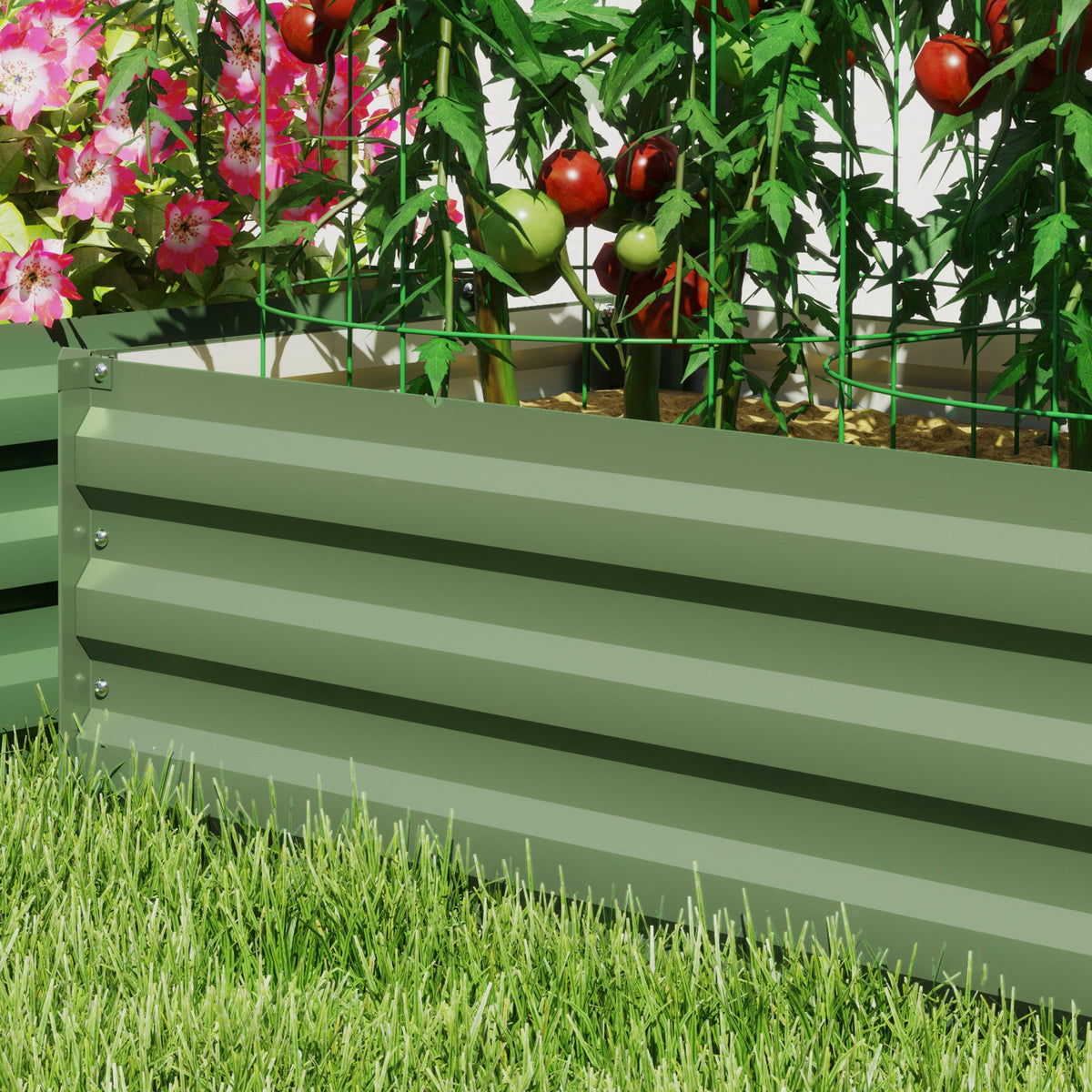 Outsunny Set of 2 Galvanised Raised Garden Bed, Green
