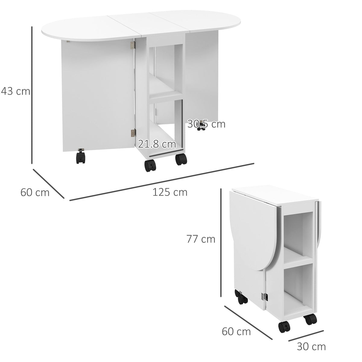 HOMCOM Folding Dining Table for Small Spaces with 2-tier Shelves White