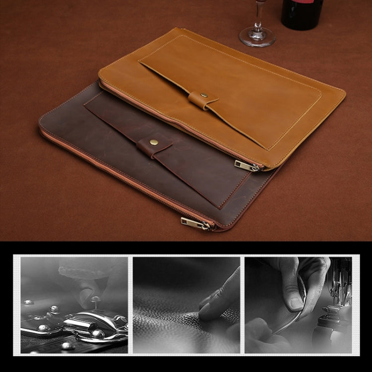 Universal Genuine Leather Business Zipper Laptop Tablet Bag For 12 inch and Below, 12 inch