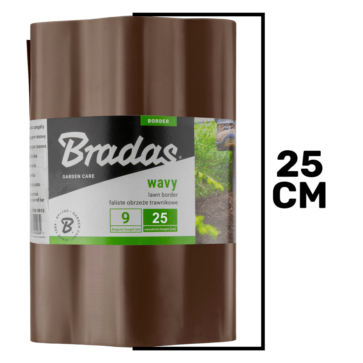 Wavy Plastic Garden Lawn Edging, H=25CM, L=9M, Brown for Home and Garden Use