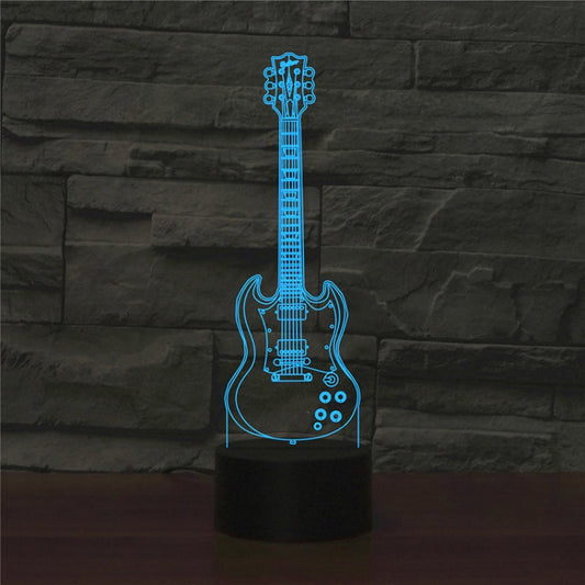 Five-string Guitar Shape 3D Colorful LED Vision Light Table Lamp, USB & Battery Version, USB & Battery Version