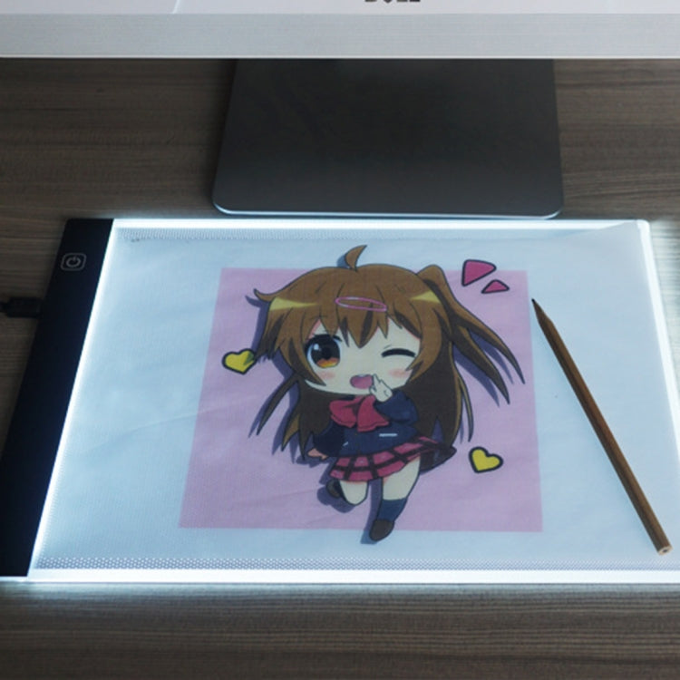 Ultra-thin A4 Size Portable USB LED Artcraft Tracing Light Box Copy Board Brightness Control for Artists Drawing Sketching Animation and X-ray Viewing, Brightness Control No Charger
