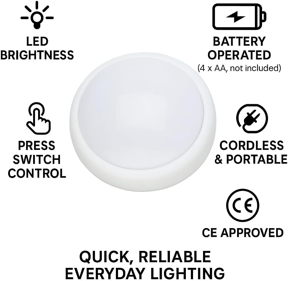 Battery Operated LED Push Light for Cupboards & Wardrobes