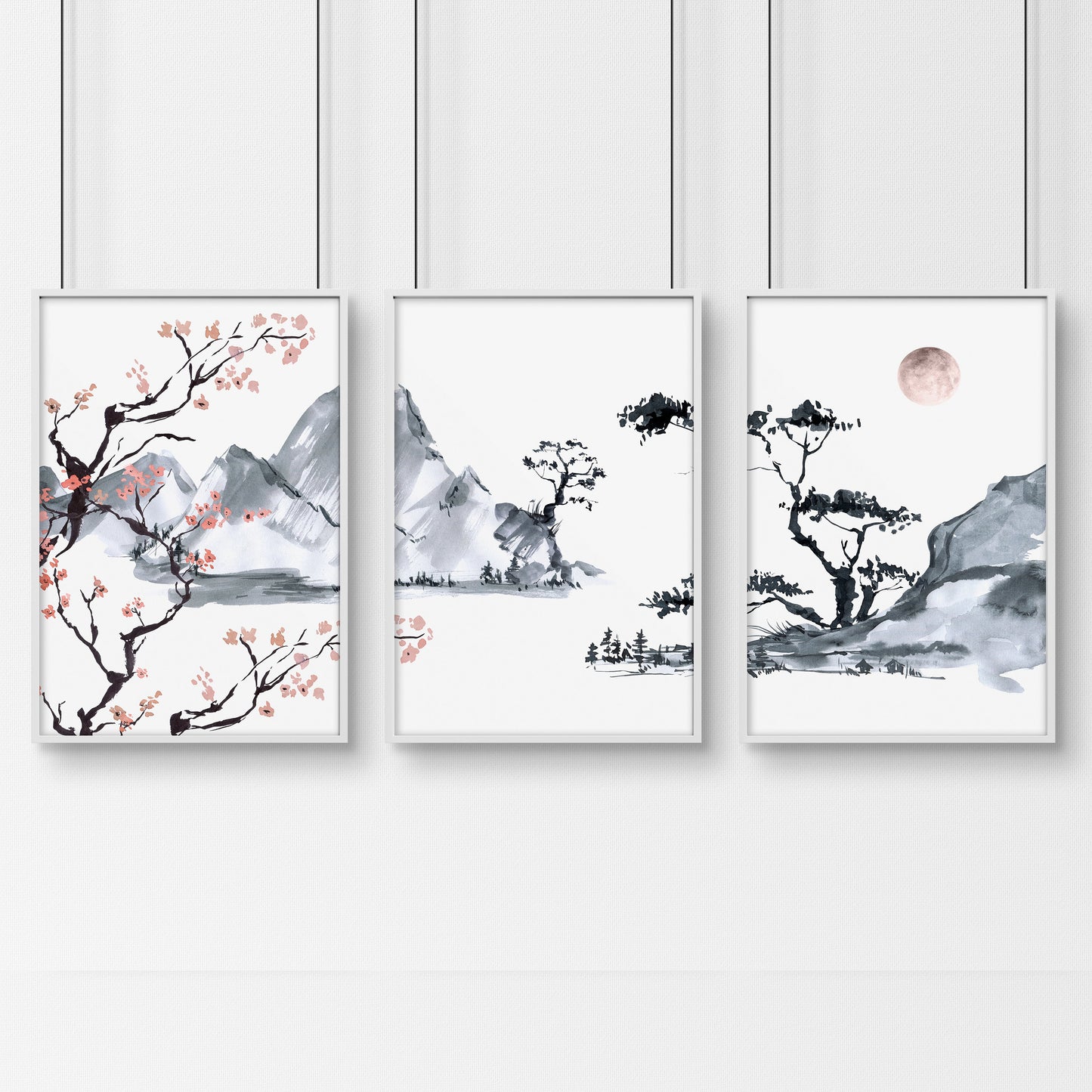 Japanese landscape painting | set of 3 Bedroom wall art