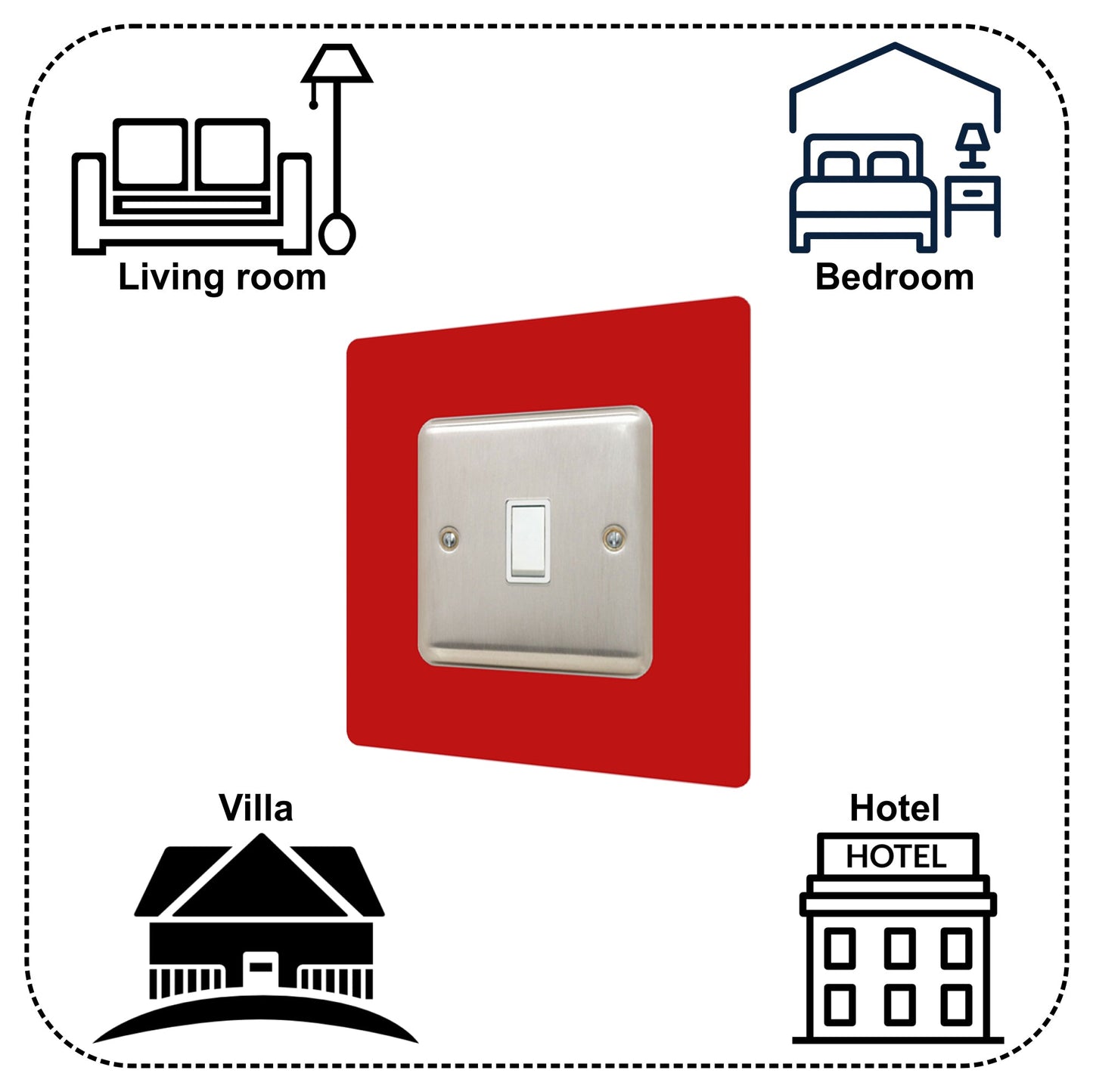 Set of 5 Single Light Switch Surrounds, square