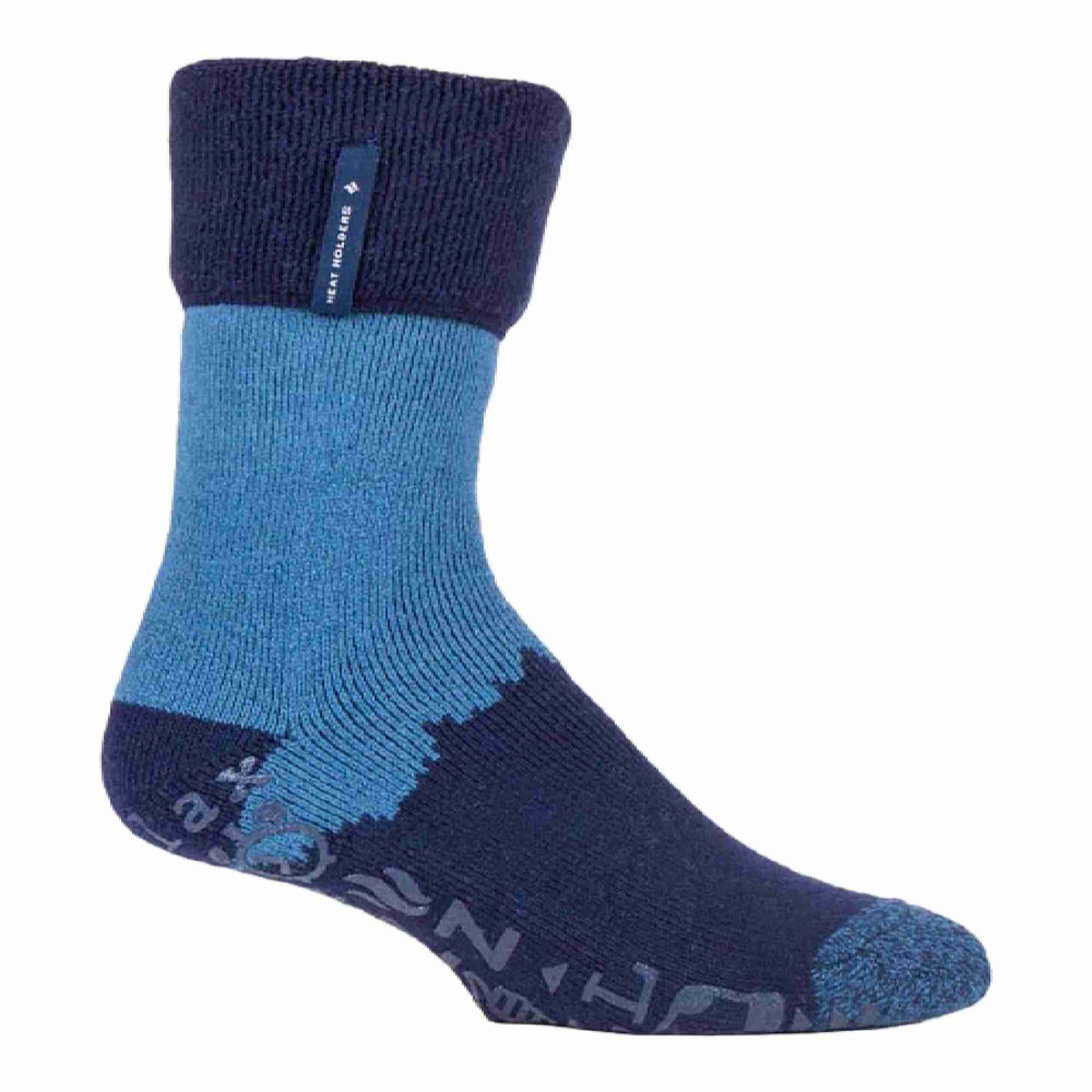 Mens Turnover Thermal Fleece Lined Bed Socks with Non Slip Grips