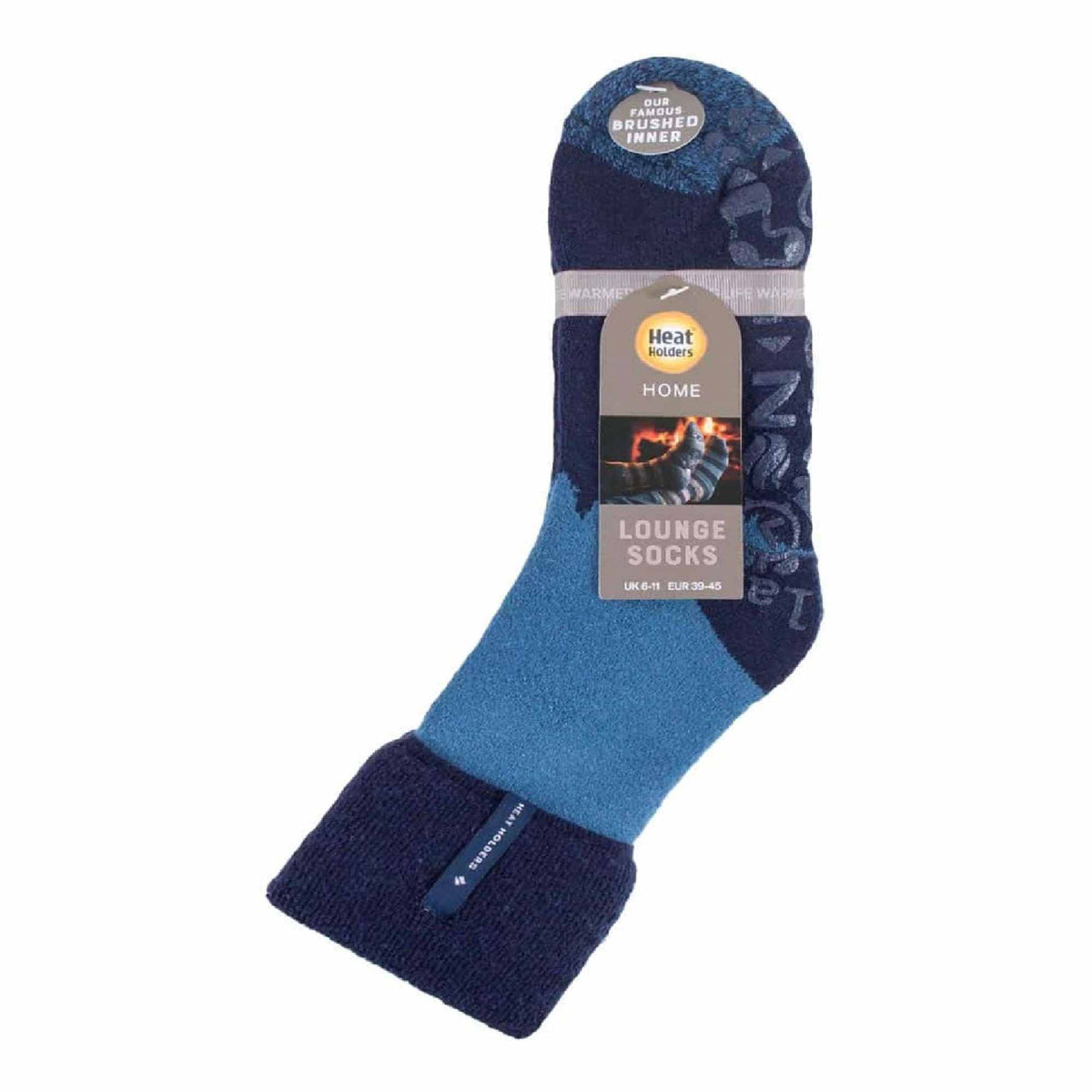 Mens Turnover Thermal Fleece Lined Bed Socks with Non Slip Grips