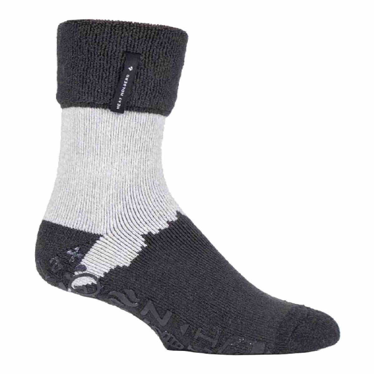 Mens Turnover Thermal Fleece Lined Bed Socks with Non Slip Grips
