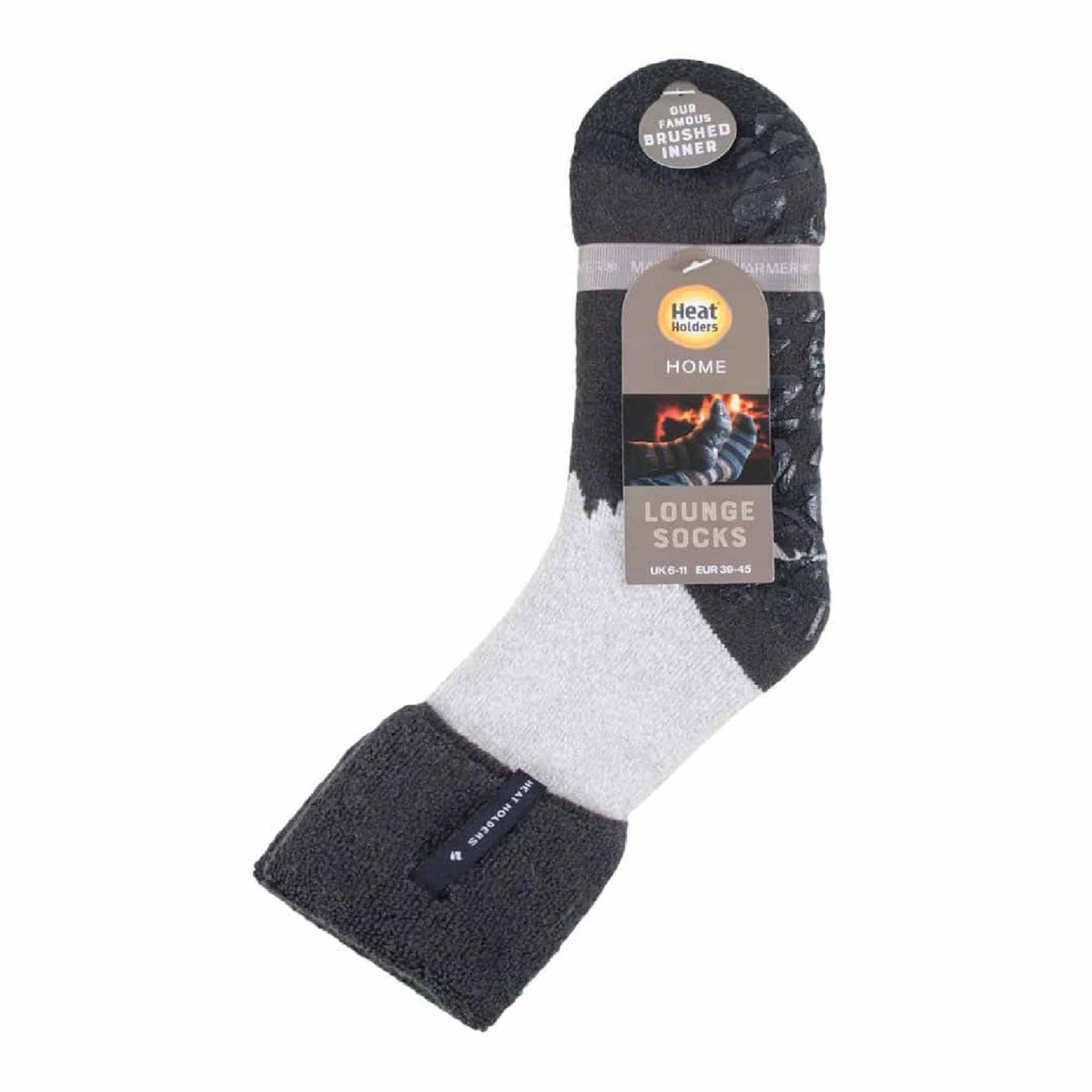 Mens Turnover Thermal Fleece Lined Bed Socks with Non Slip Grips