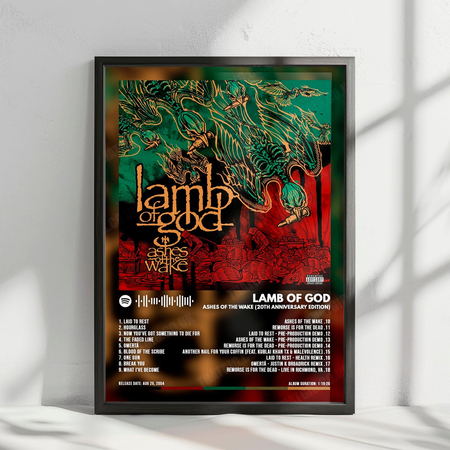 Lamb of God "Ashes of the Wake  " Album Cover Poster - with Complete Tracklist