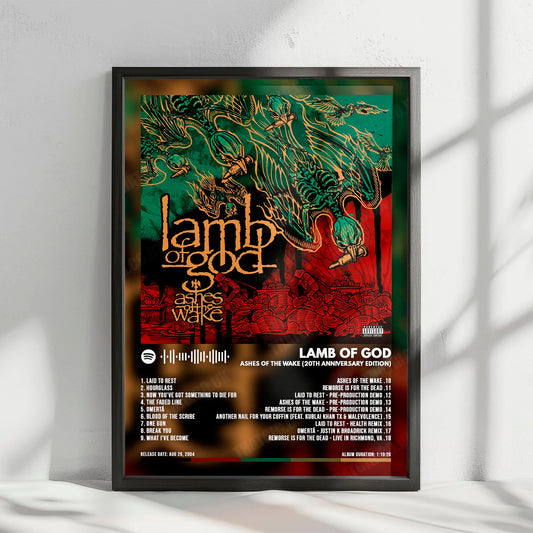 Lamb of God "Ashes of the Wake  " Album Cover Poster - with Complete Tracklist