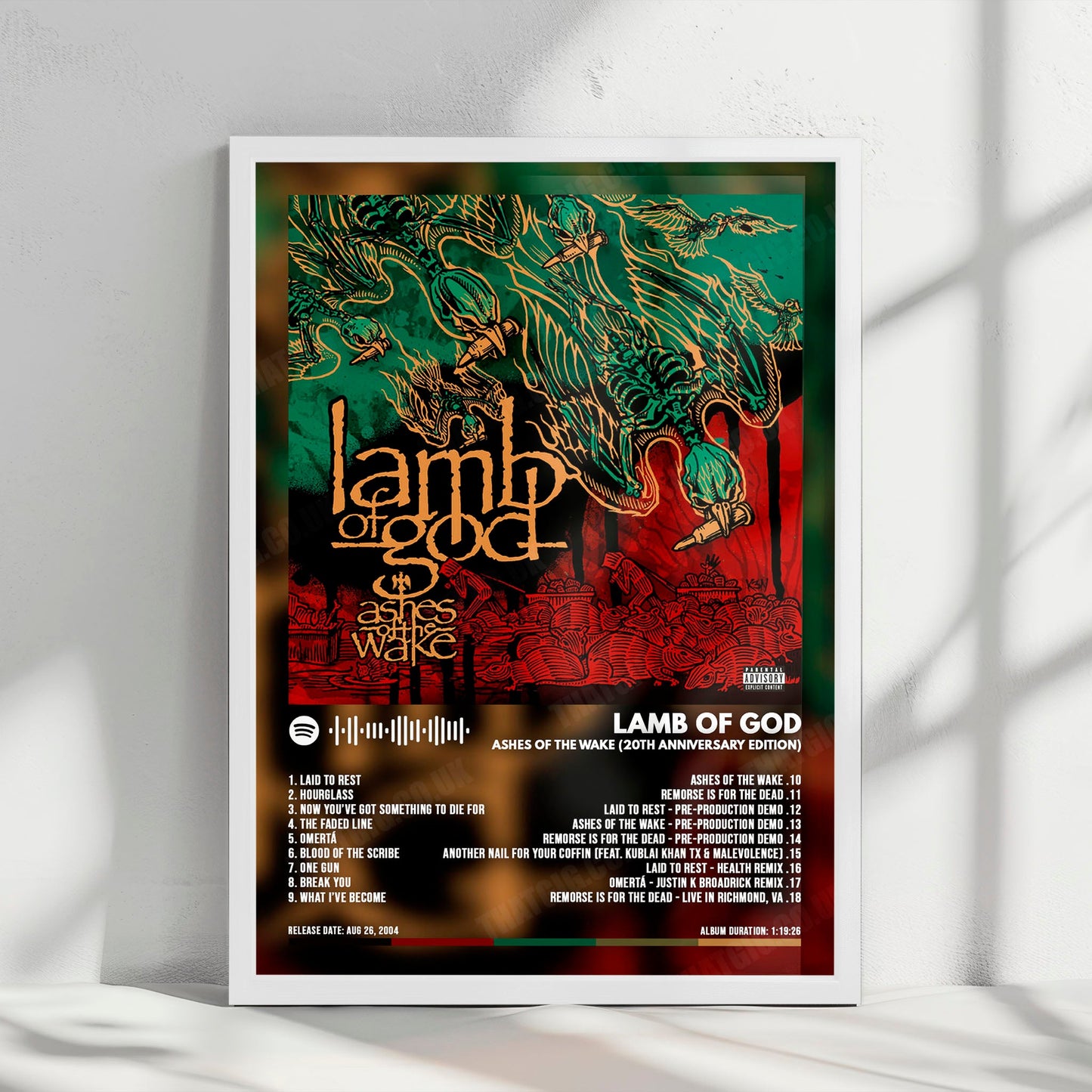 Lamb of God "Ashes of the Wake  " Album Cover Poster - with Complete Tracklist