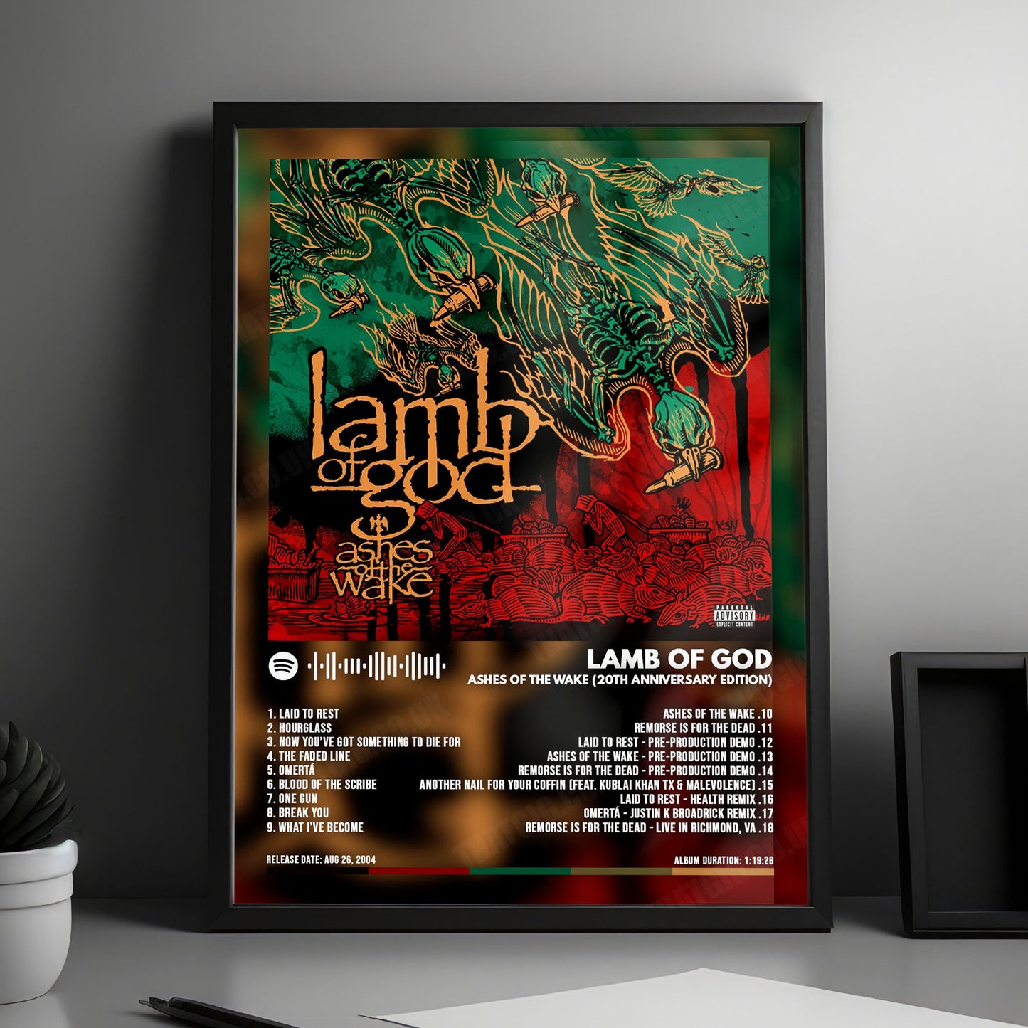 Lamb of God "Ashes of the Wake  " Album Cover Poster - with Complete Tracklist