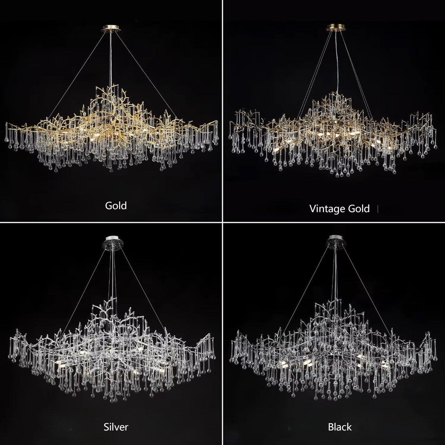 Large Vintage Golden Ceiling Crystal Chandelier