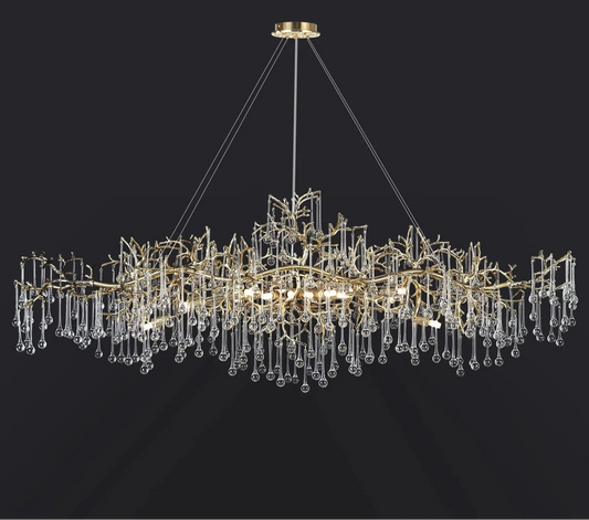 Large Vintage Golden Ceiling Crystal Chandelier
