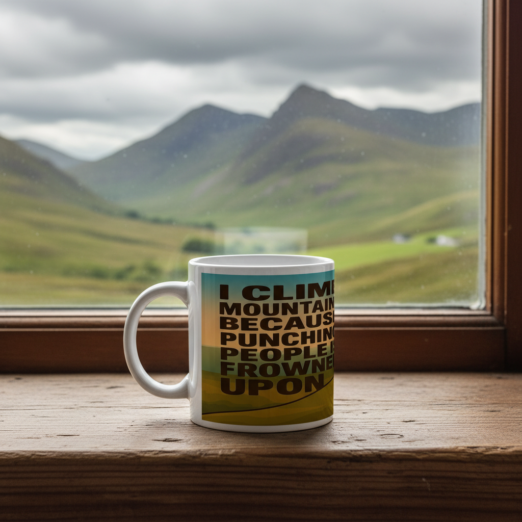 I Climb Mountains Because Punching People Is Frowned Upon – 11oz Ceramic Hiking Mug