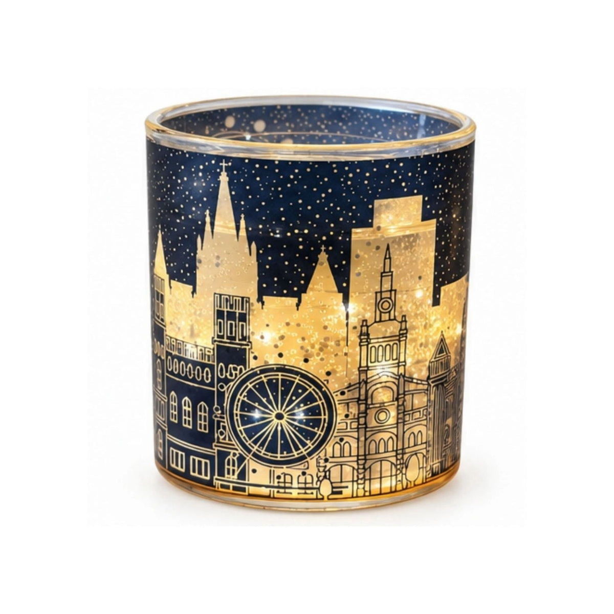 Christmas Scented Candle with LED Lights & Skyline Design