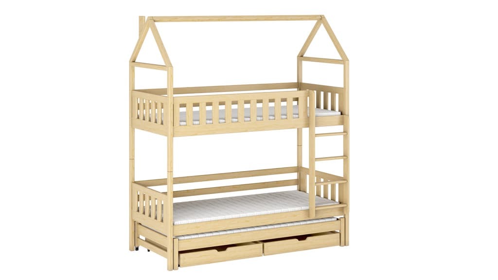 Iga Single (3ft) Solid Pine Bunk Bed with Trundle & Storage