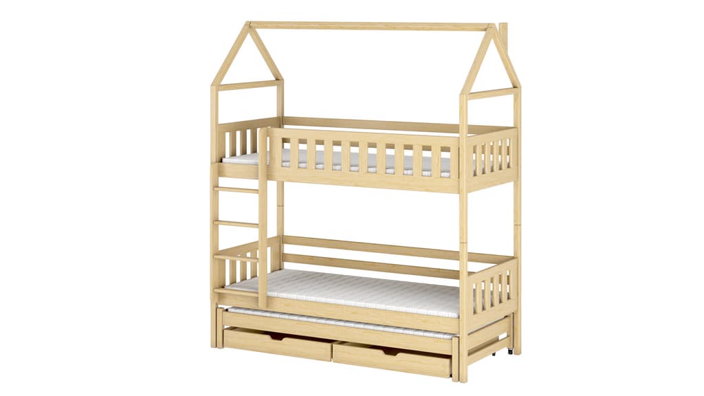 Iga Single (3ft) Solid Pine Bunk Bed with Trundle & Storage