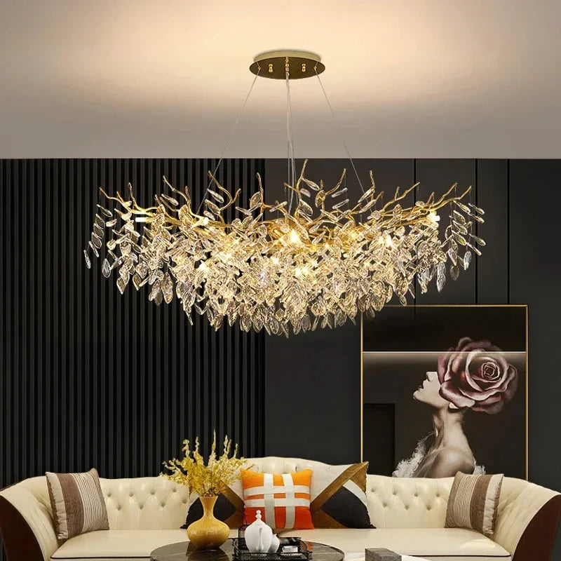 Luxury Gold Crystal LED Ceiling Pendant Lamps Indoor Villa Lights Fixture