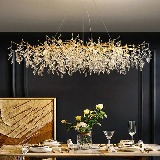 Luxury Gold Crystal LED Ceiling Pendant Lamps Indoor Villa Lights Fixture