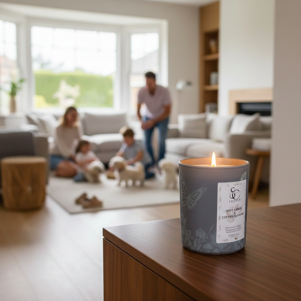 Soft Amber & Cotton Blossom – Odour Neutralising Soy Candle (30cl)