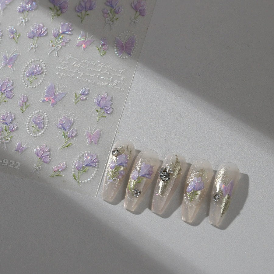 Hello Claws | Purple Flower And Butterfly Nail Deco Sticker