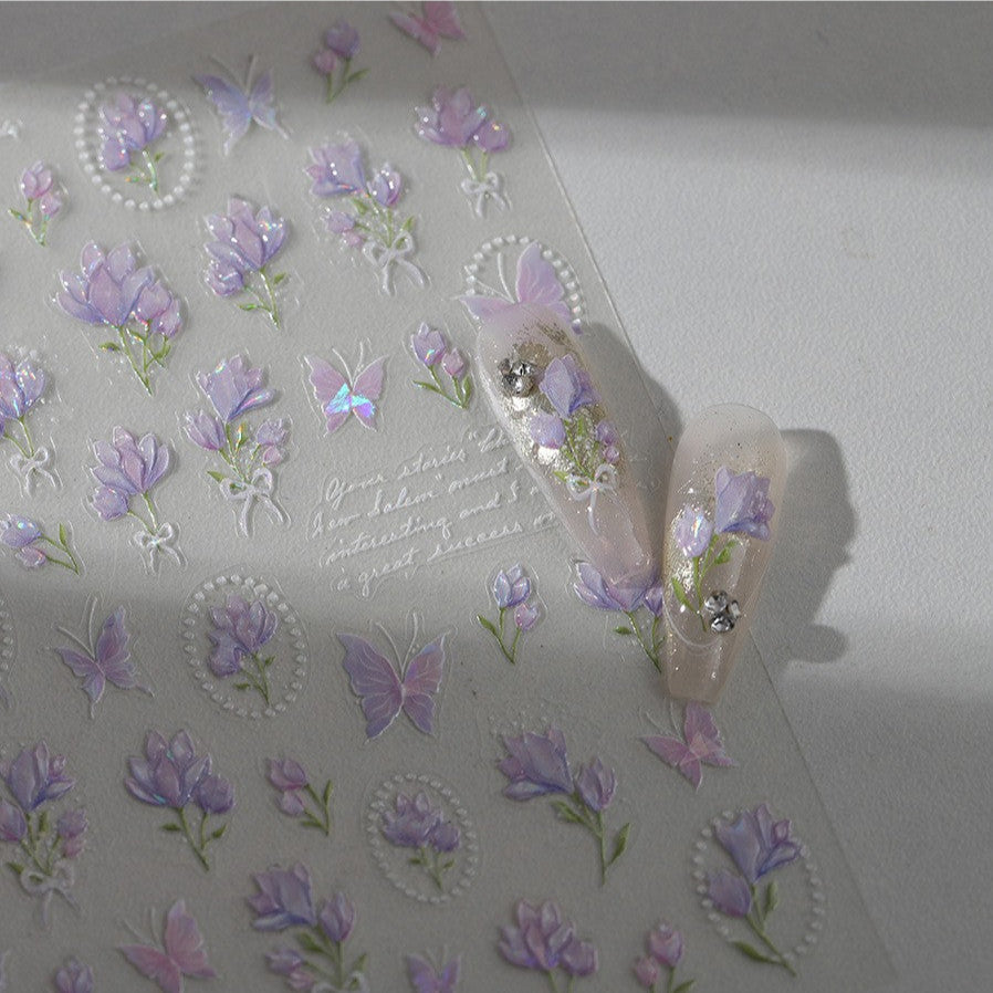 Hello Claws | Purple Flower And Butterfly Nail Deco Sticker