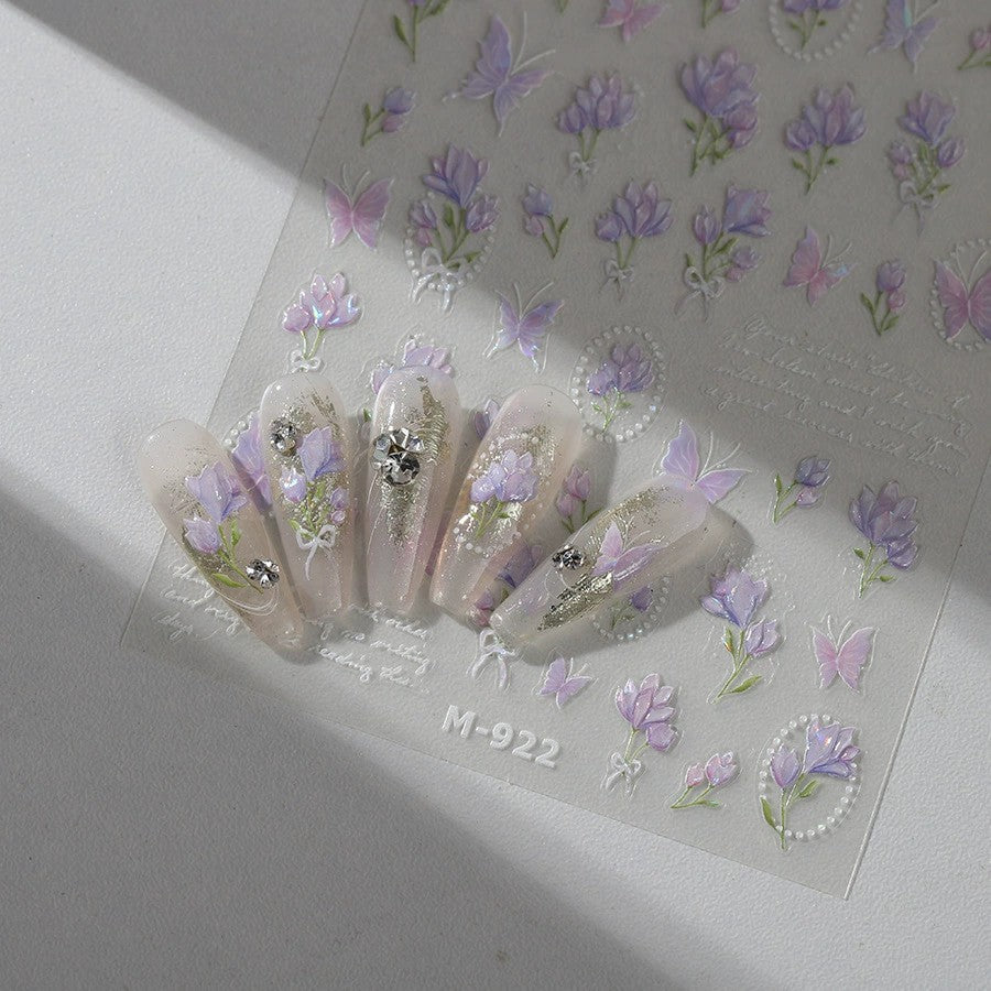 Hello Claws | Purple Flower And Butterfly Nail Deco Sticker