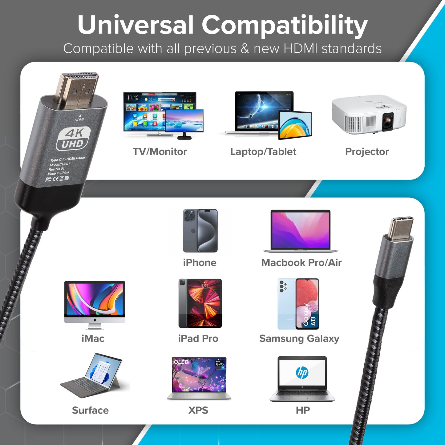 Maplin USB-C to HDMI Cable Adapter (Supports 4K Ultra HD @ 60Hz) - Black