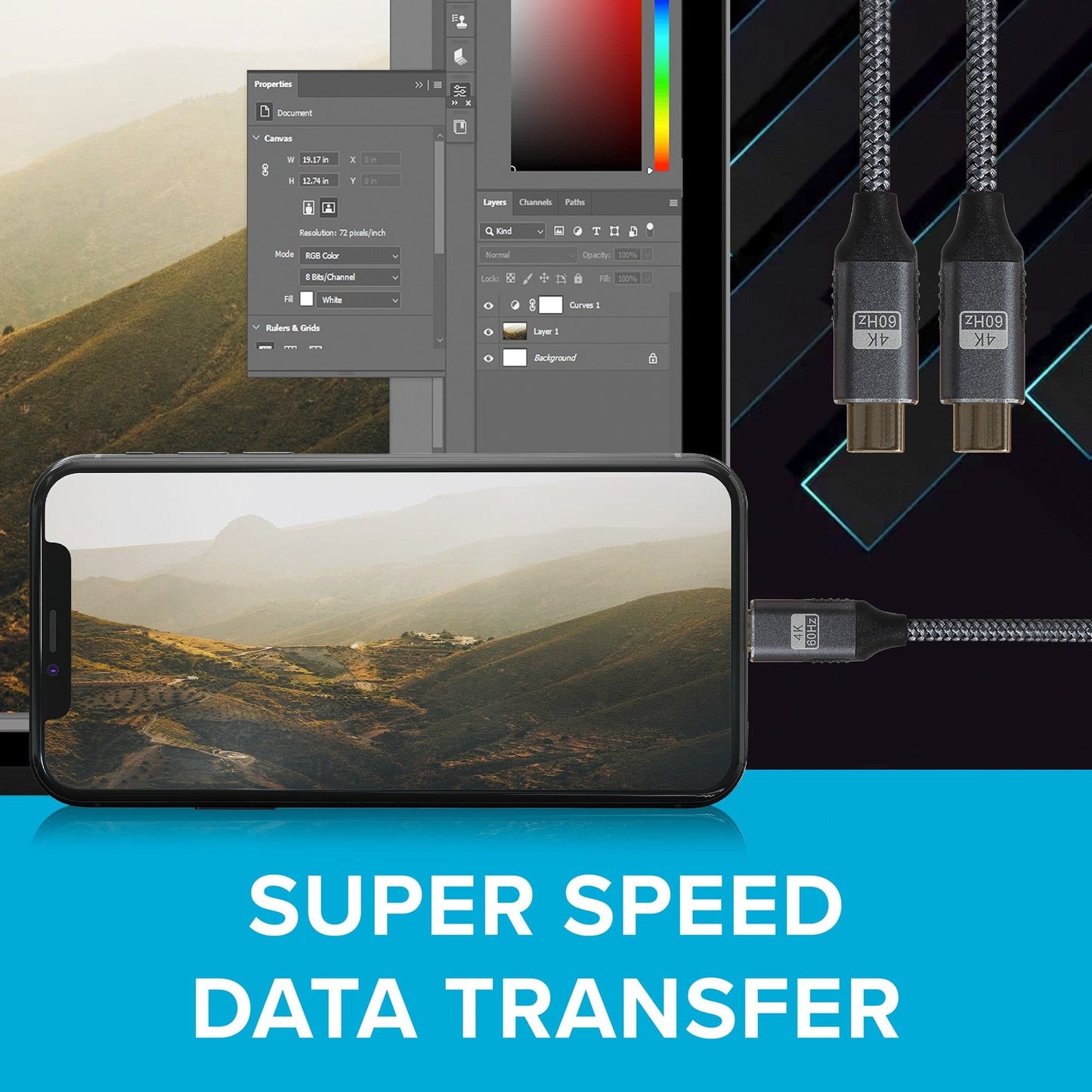 Maplin Pro USB-C to USB-C Gen2 100W 20Gbps Power Delivery Super Speed Data Transfer & Charging Braided Cable - Silver, 3m