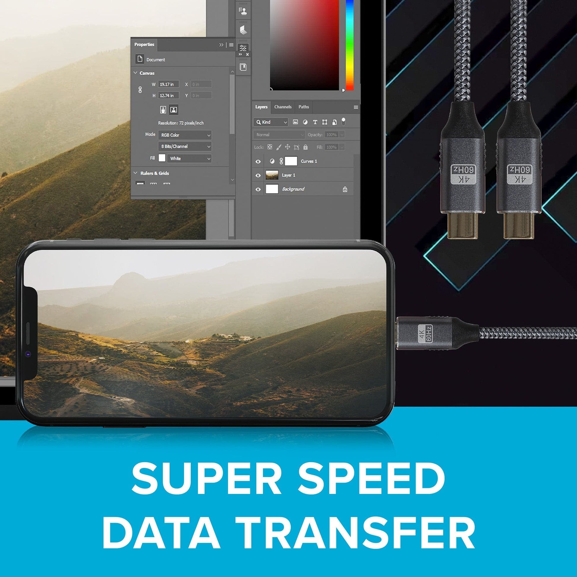 Maplin Pro USB-C to USB-C Gen2 100W 20Gbps Power Delivery Super Speed Data Transfer & Charging Braided Cable - Silver, 3m