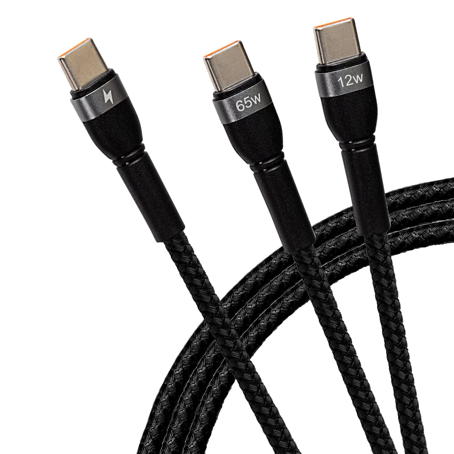 Maplin USB-C to 2-in-1 Multi-Charging USB-C 65W & USB-C 12W Braided Cable - Black