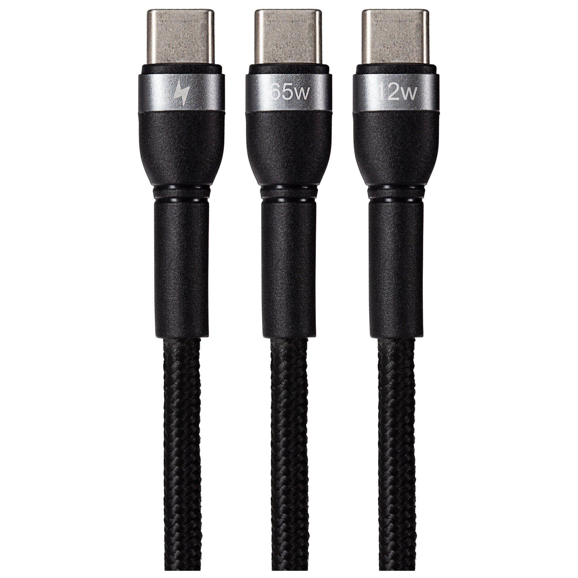 Maplin USB-C to 2-in-1 Multi-Charging USB-C 65W & USB-C 12W Braided Cable - Black