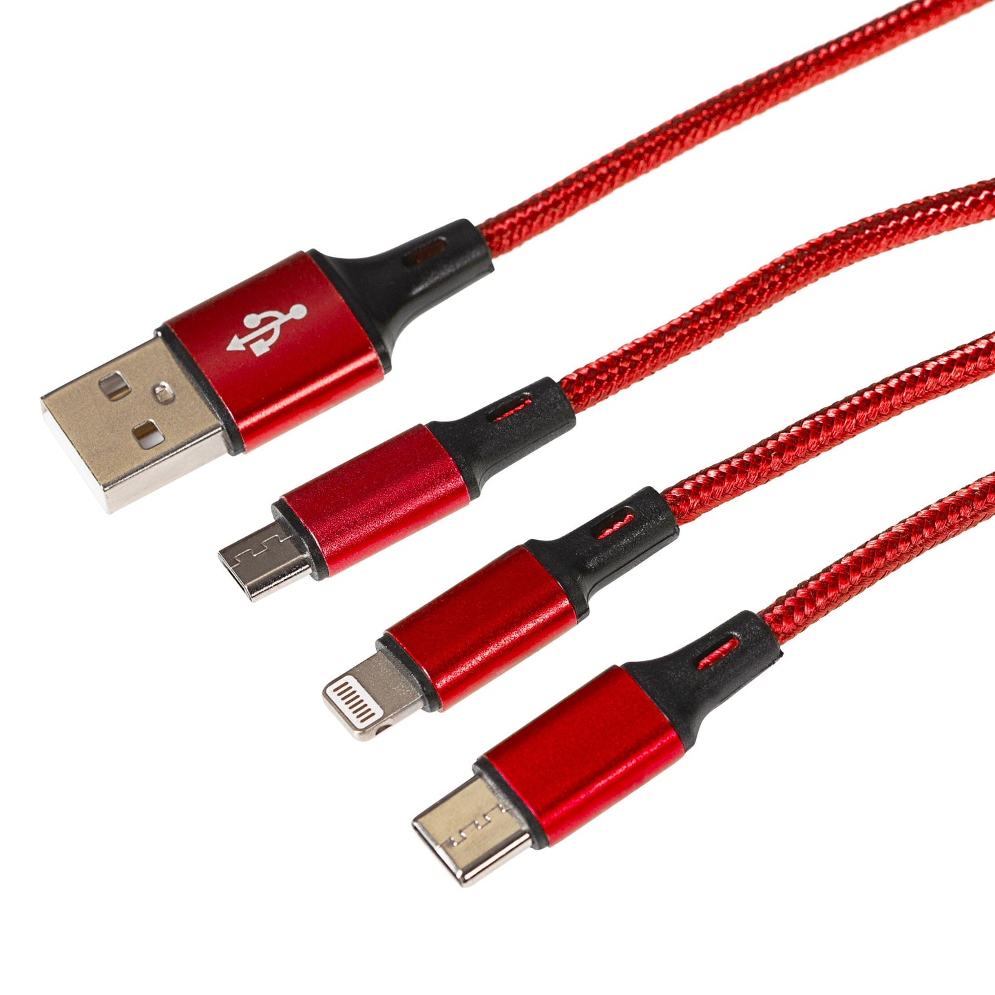Maplin USB-A to 3-in-1 Multi-Charging USB-C / Lightning / Micro USB Braided Cable - 1.2m