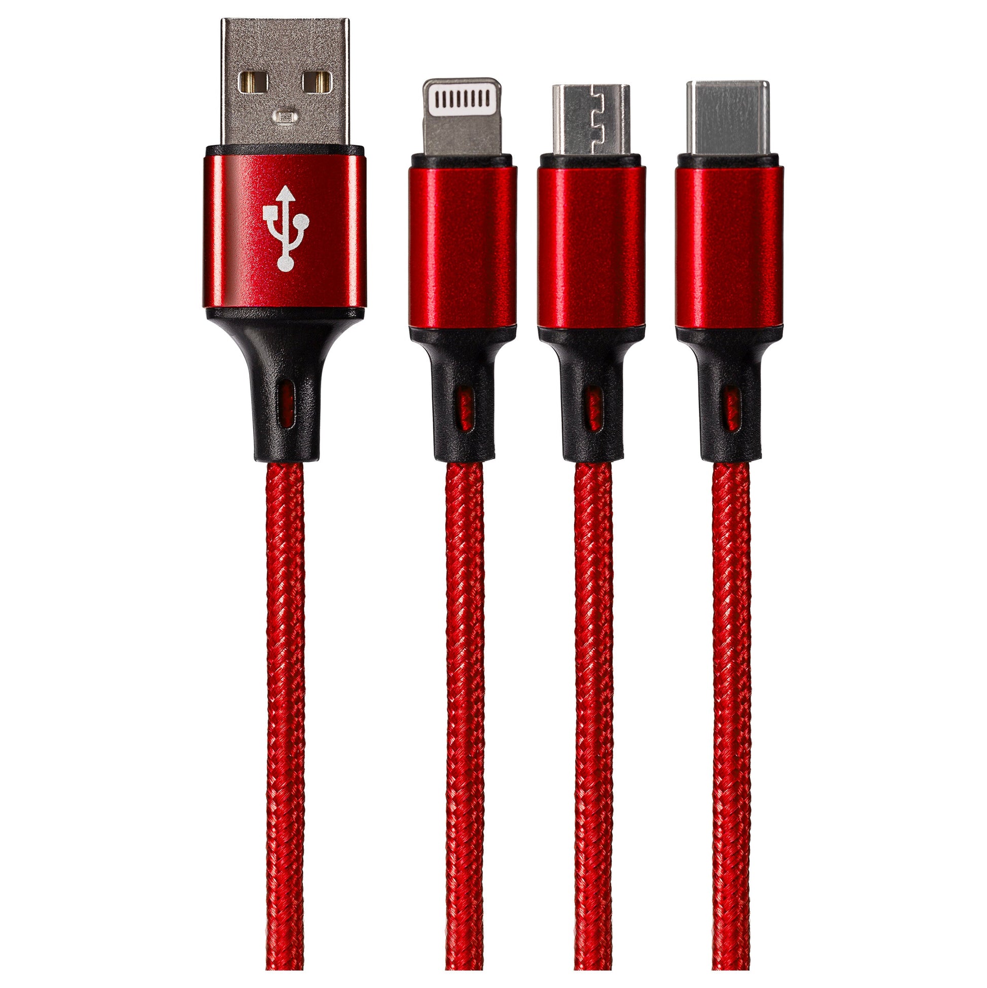 Maplin USB-A to 3-in-1 Multi-Charging USB-C / Lightning / Micro USB Braided Cable - 1.2m