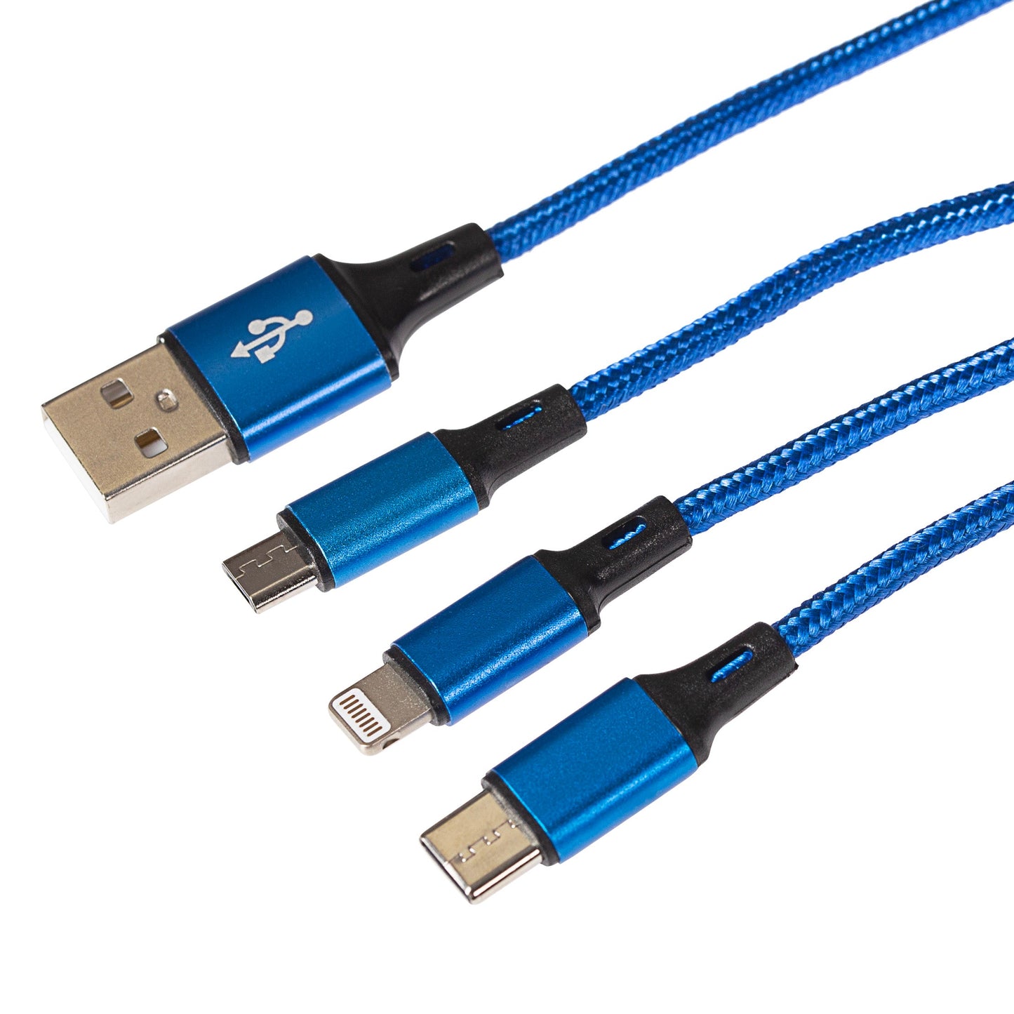 Maplin USB-A to 3-in-1 Multi-Charging USB-C / Lightning / Micro USB Braided Cable - 1.2m