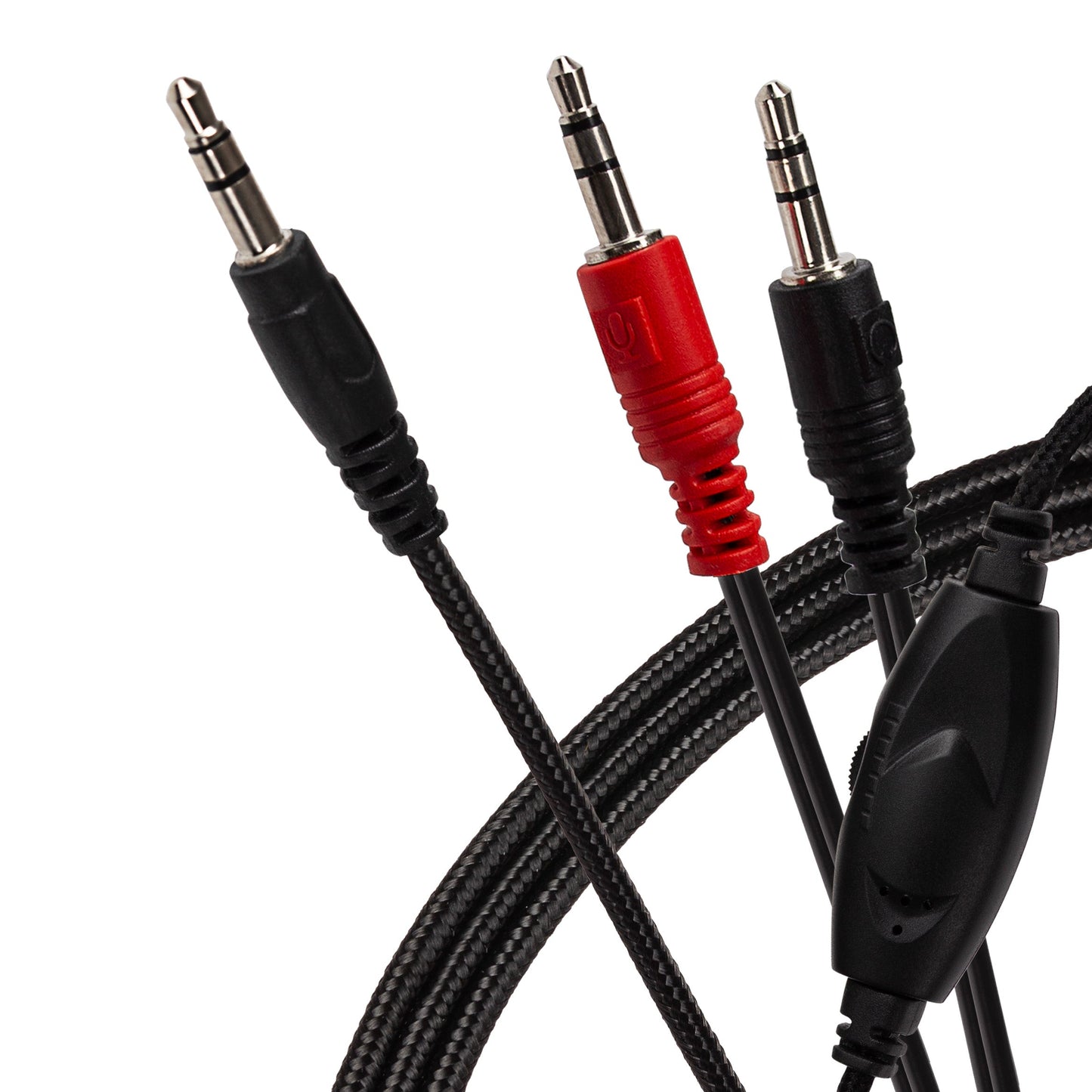 Maplin 3.5mm 3 Pole TRS Jack to Twin 3.5mm 3 Pole TRS Jack Cable with Volume Control - Black, 2m