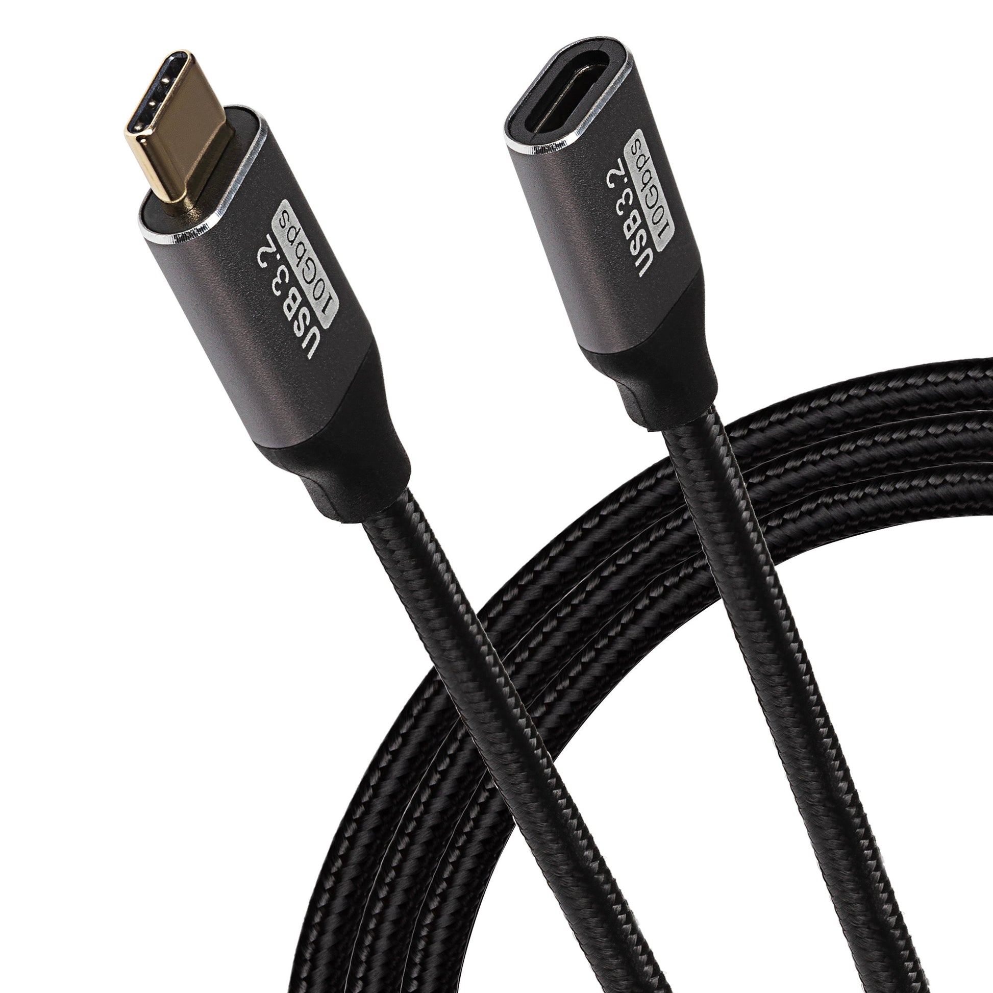 Maplin USB-C Male to USB-C Female 100W Extension Braided Cable - Black