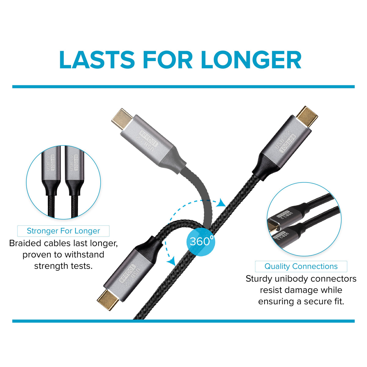 Maplin USB-C Male to USB-C Female 100W Extension Braided Cable - Black