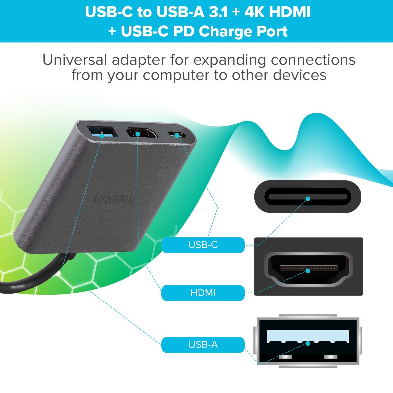 Maplin USB-C Multiport Hub to USB-A 3.1 Gen 1 / HDMI 4K@30Hz / USB-C 87W PD