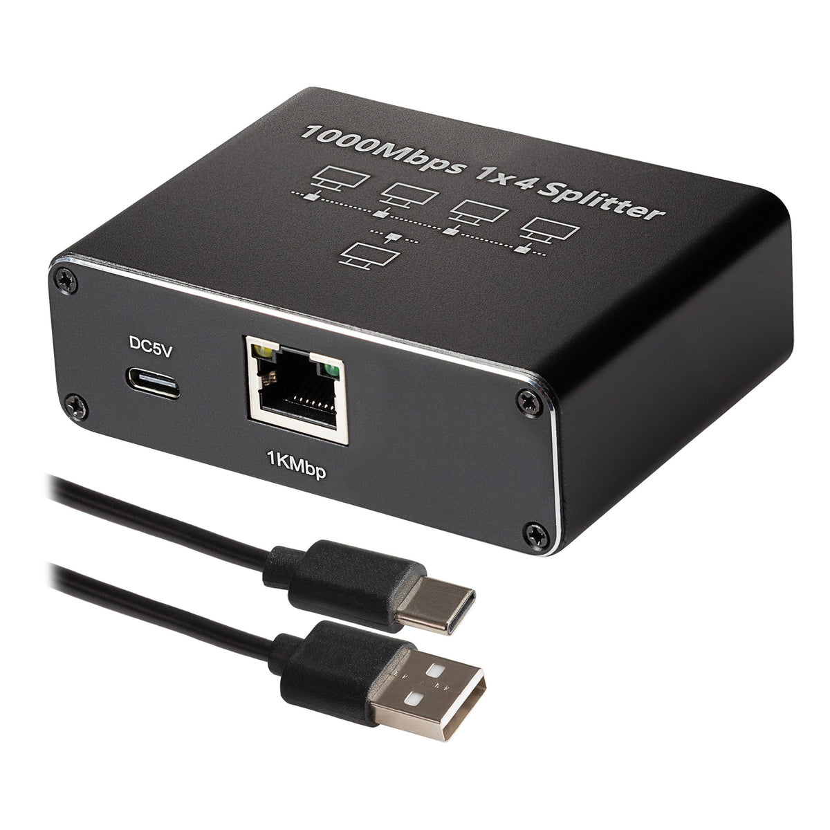 Maplin RJ45 1 Port In 4 Ports Out Ethernet LAN Splitter - Black